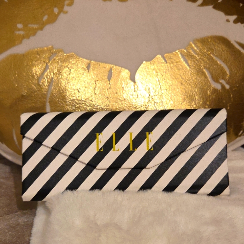 ELLE Black and White Striped Sunglasses Case